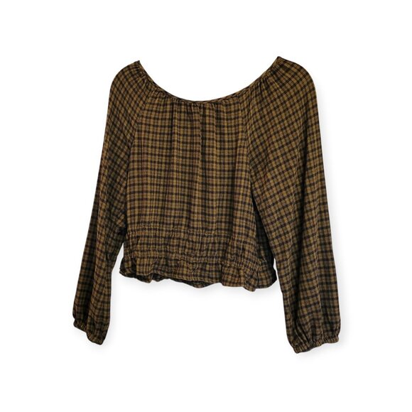 Madewell Tie-Back Cutout Puff Sleeve Top in Plaid in Spiced Olive size S EUC - Picture 8 of 16